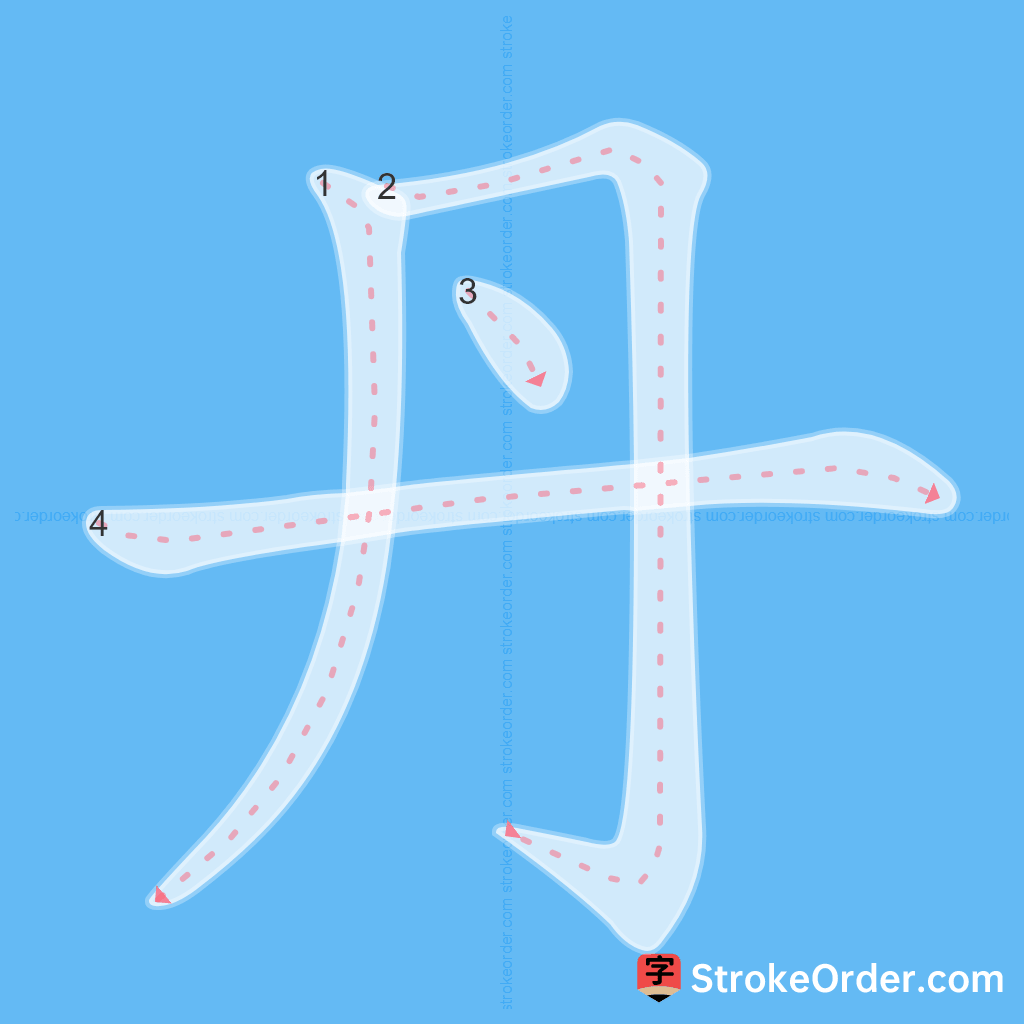 Standard stroke order for the Chinese character 丹