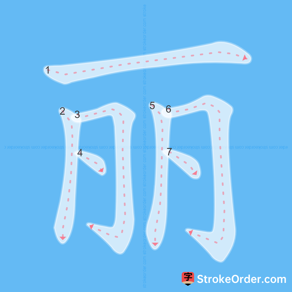 Standard stroke order for the Chinese character 丽