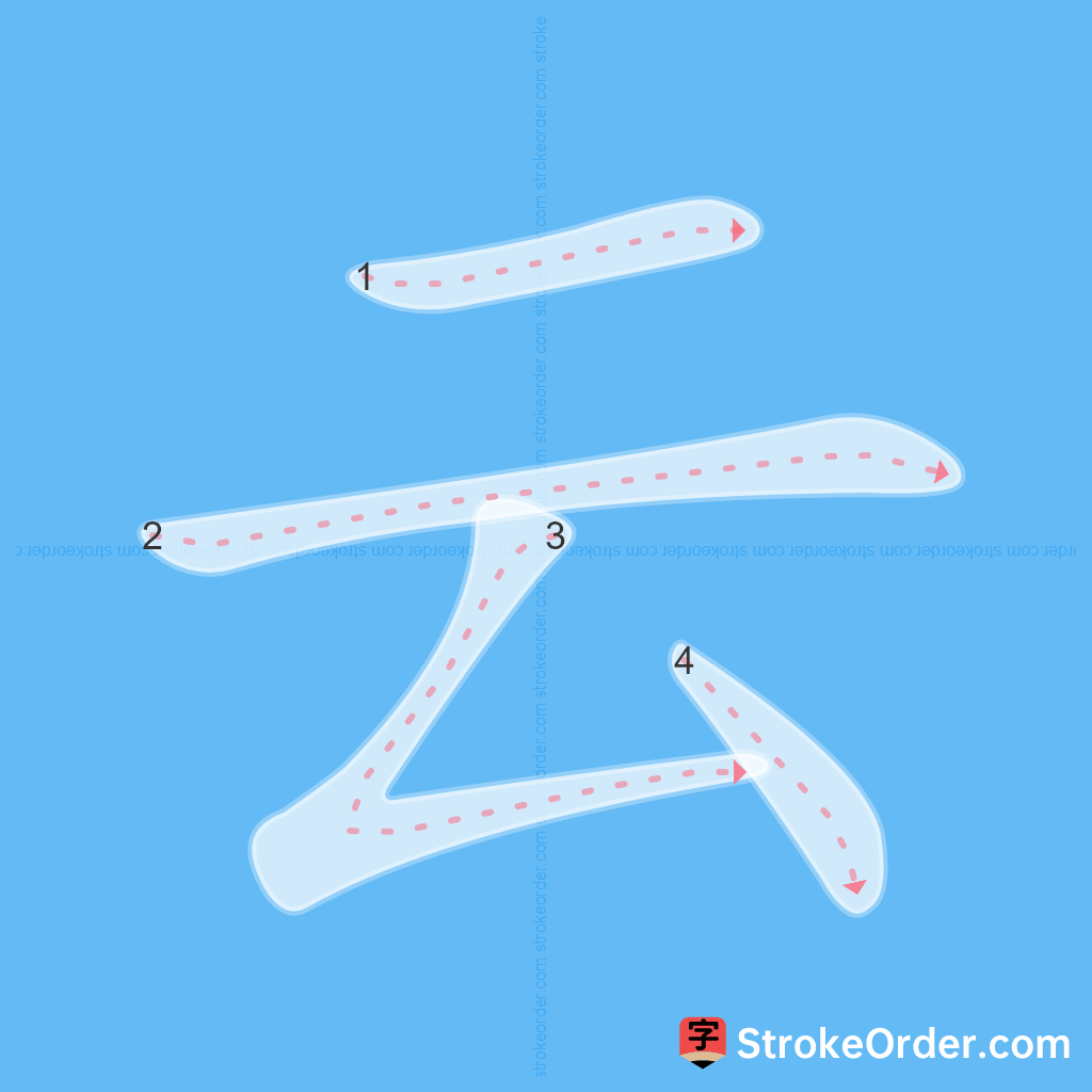 Standard stroke order for the Chinese character 云