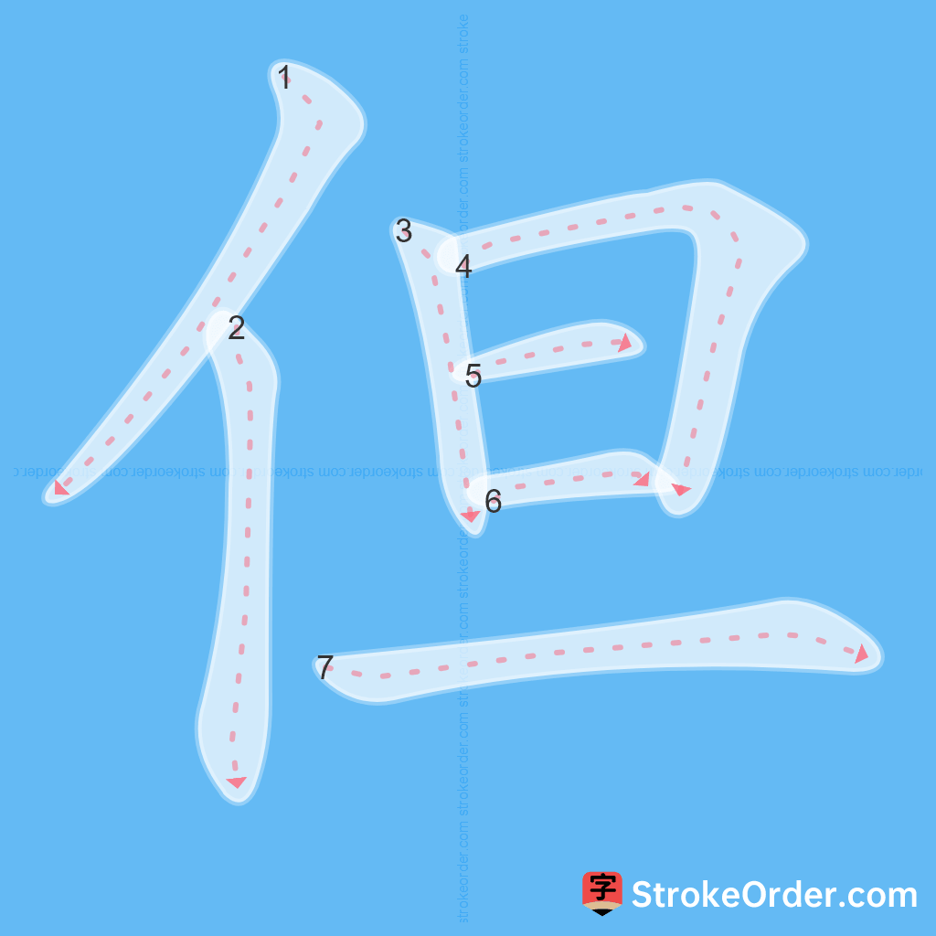 Standard stroke order for the Chinese character 但