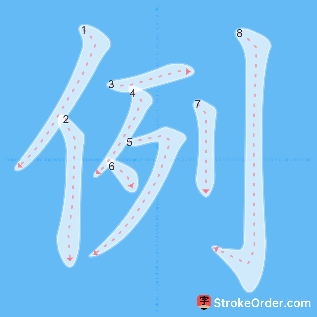 Standard stroke order for the Chinese character 例