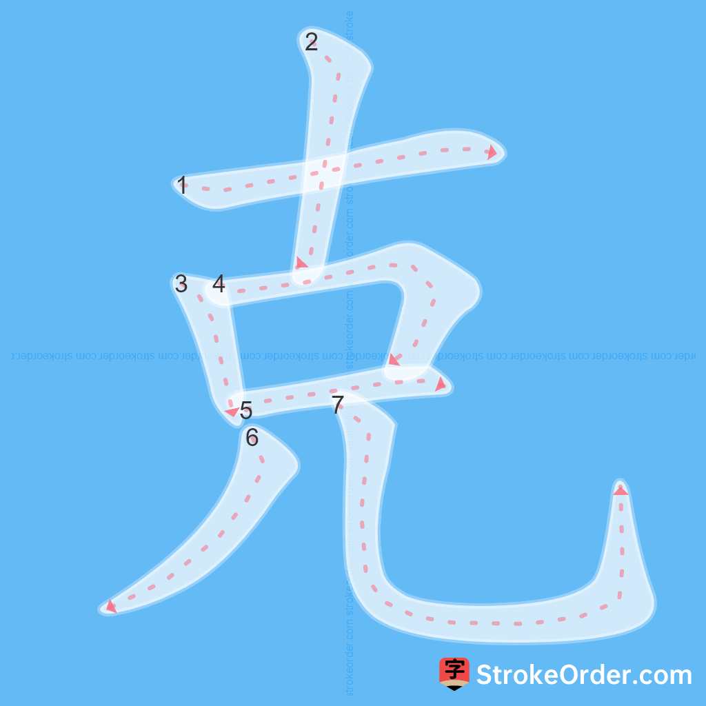 Standard stroke order for the Chinese character 克