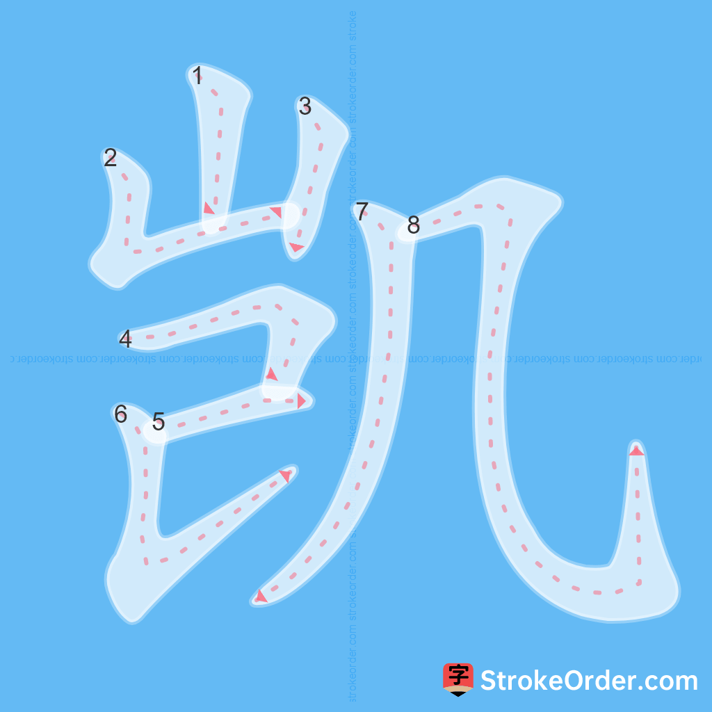 Standard stroke order for the Chinese character 凯