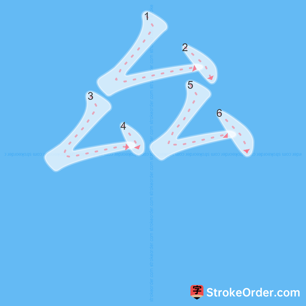 Standard stroke order for the Chinese character 厽