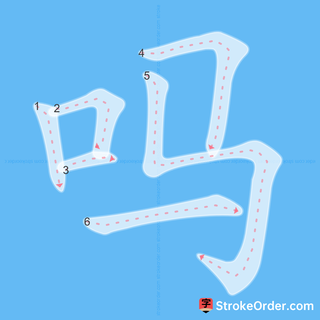 Standard stroke order for the Chinese character 吗