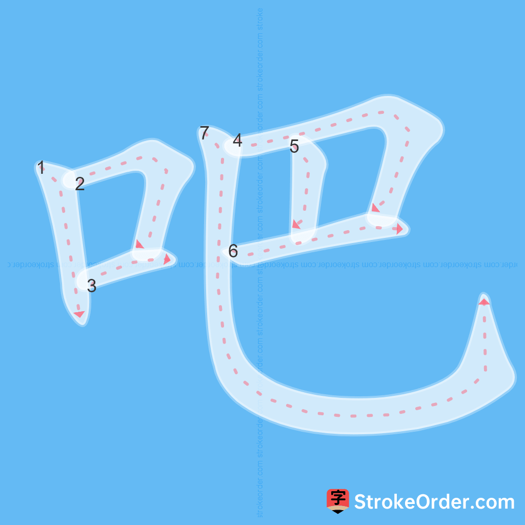 Standard stroke order for the Chinese character 吧