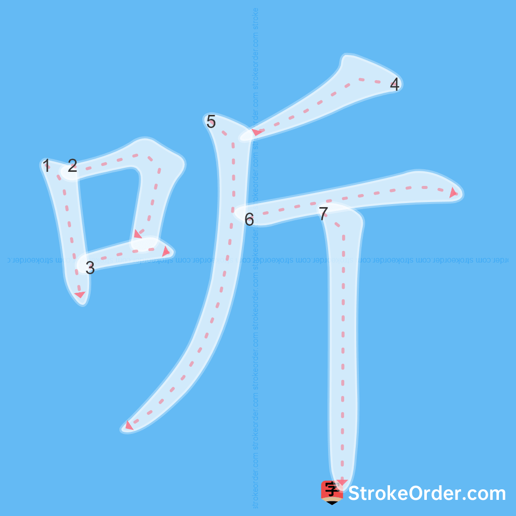 Standard stroke order for the Chinese character 听