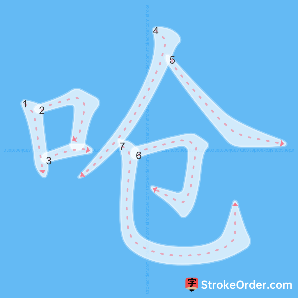 Standard stroke order for the Chinese character 呛