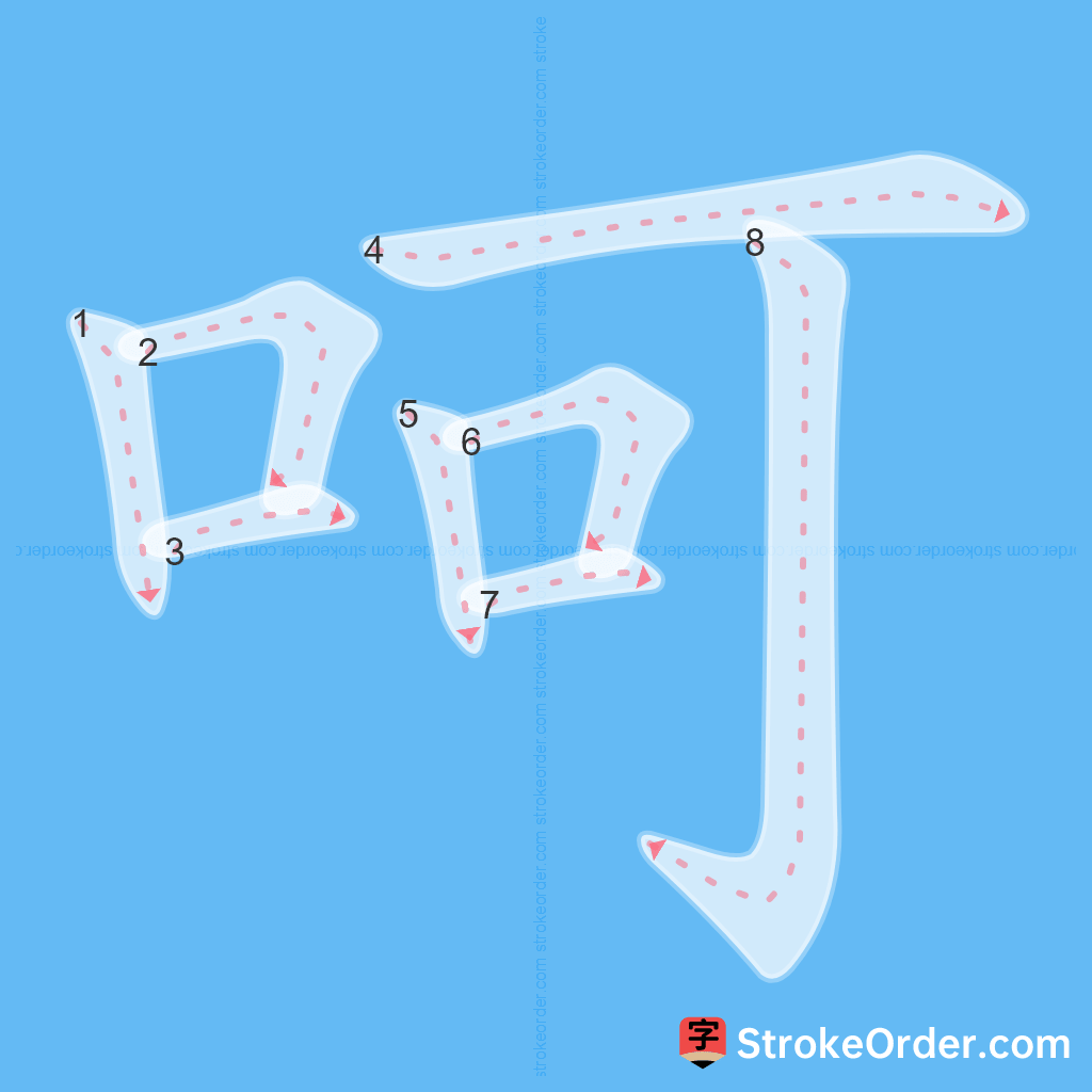 Standard stroke order for the Chinese character 呵