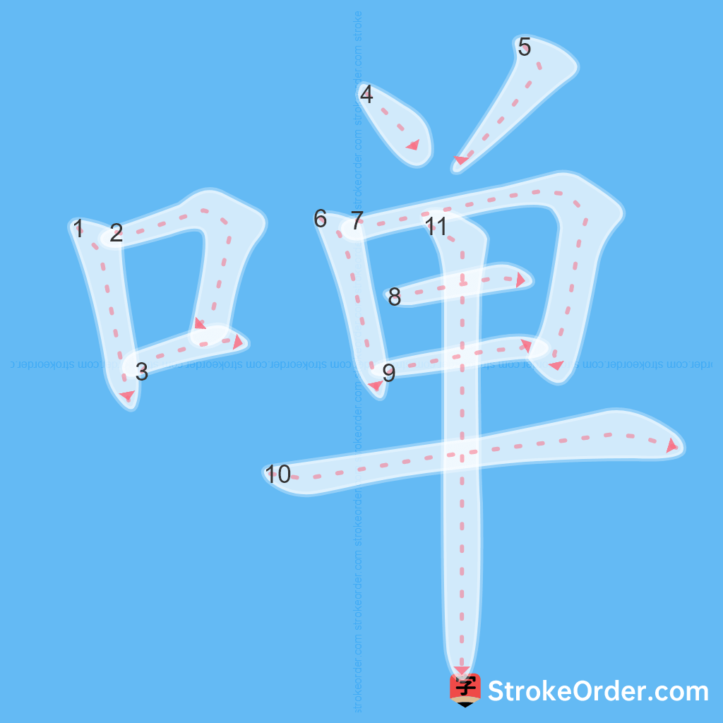 Standard stroke order for the Chinese character 啴