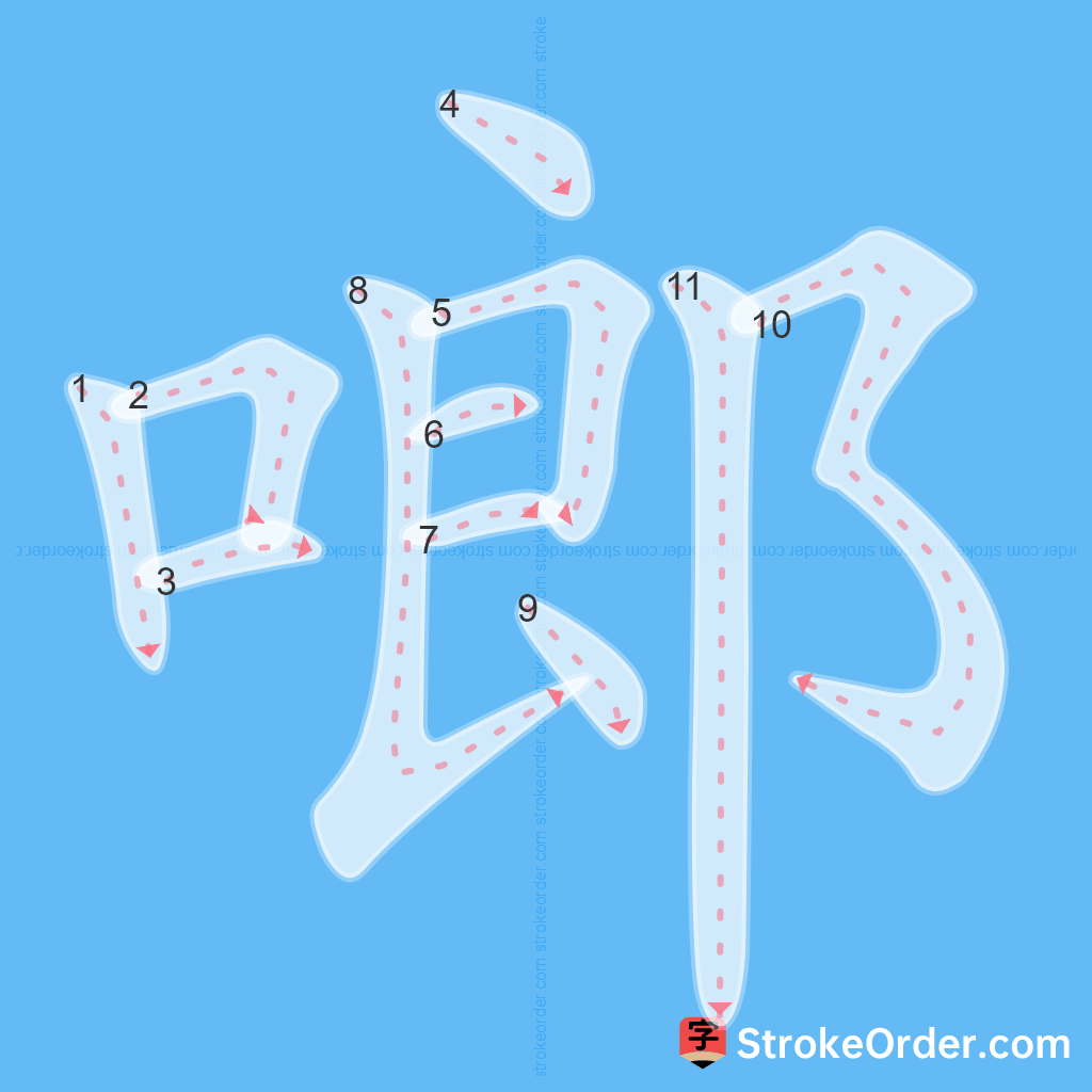 Standard stroke order for the Chinese character 啷