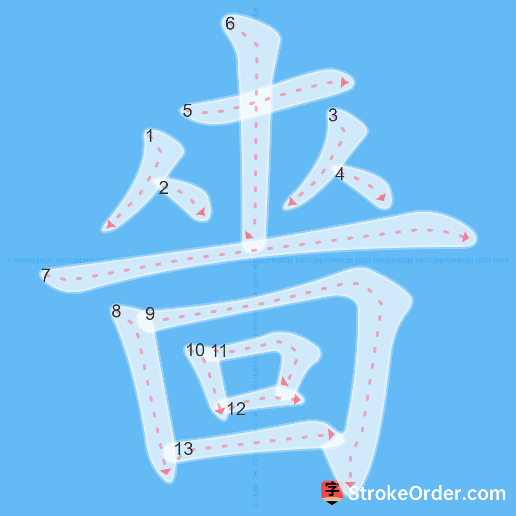 Standard stroke order for the Chinese character 嗇