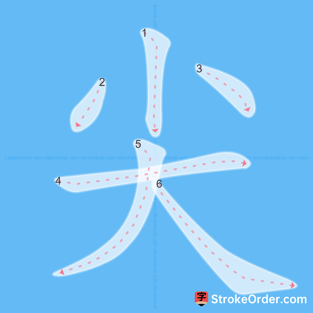 Standard stroke order for the Chinese character 尖