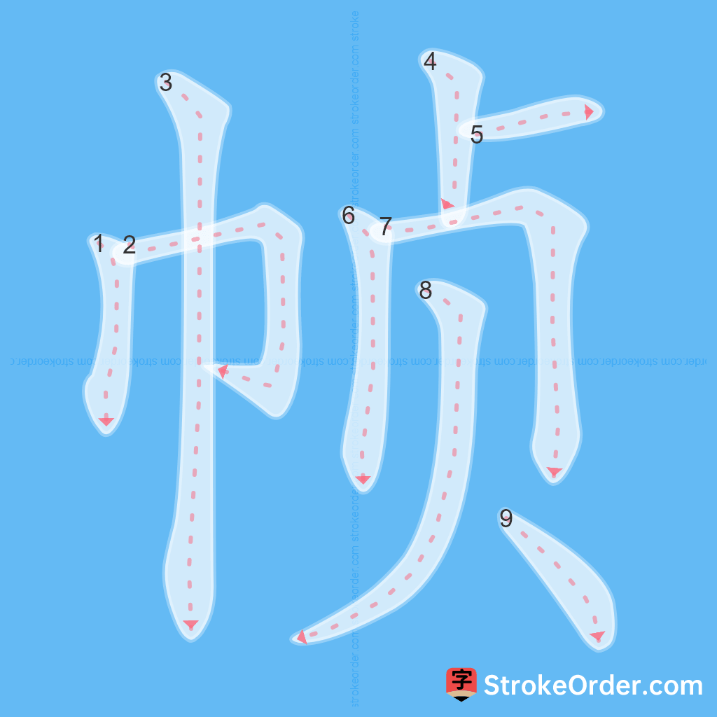 Standard stroke order for the Chinese character 帧