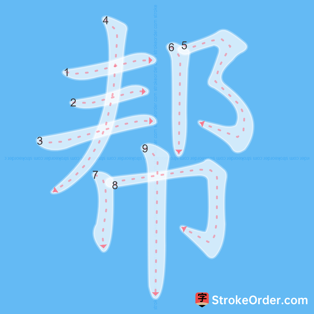 Standard stroke order for the Chinese character 帮