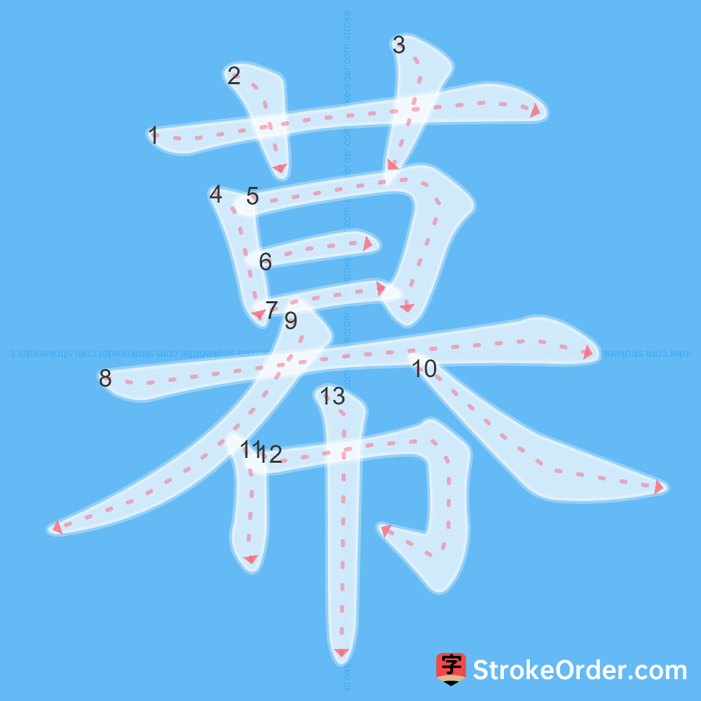 Standard stroke order for the Chinese character 幕