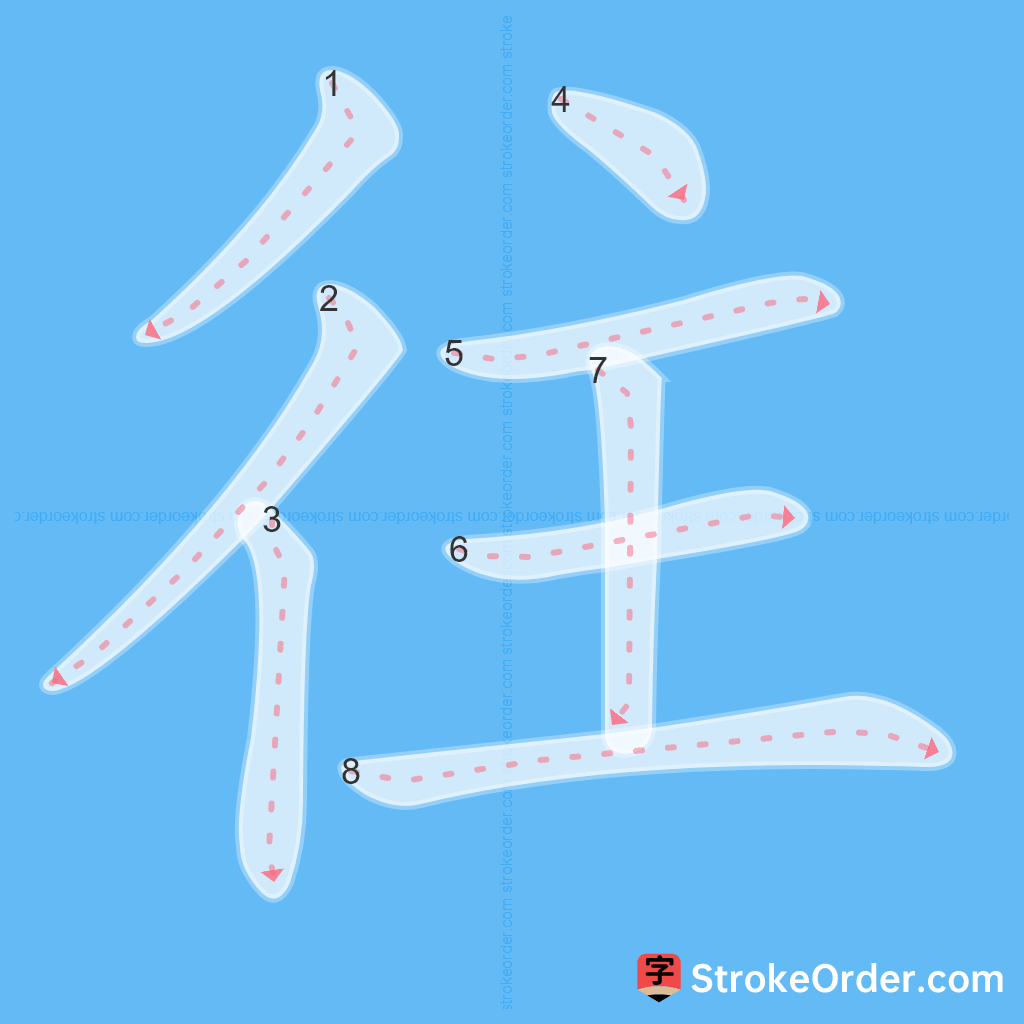 Standard stroke order for the Chinese character 往