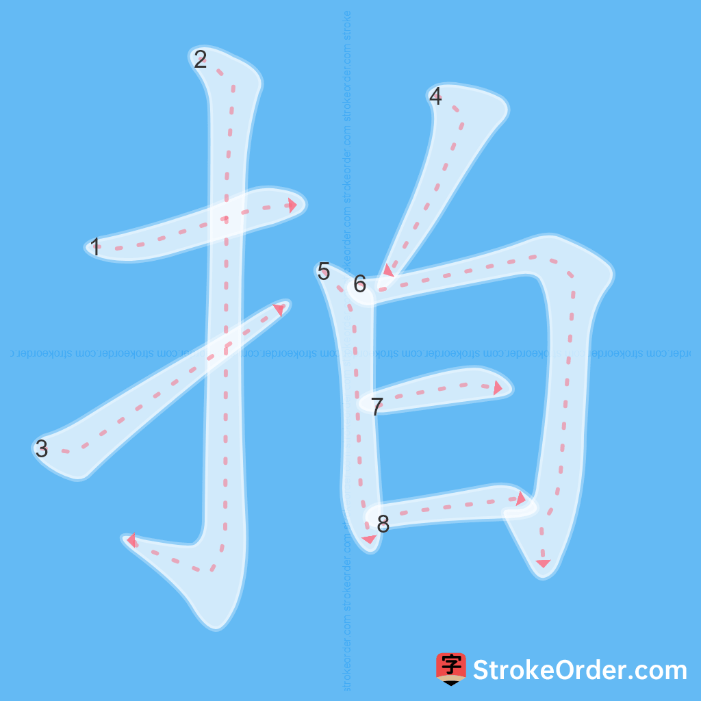 Standard stroke order for the Chinese character 拍