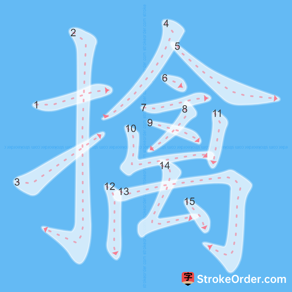 Standard stroke order for the Chinese character 擒