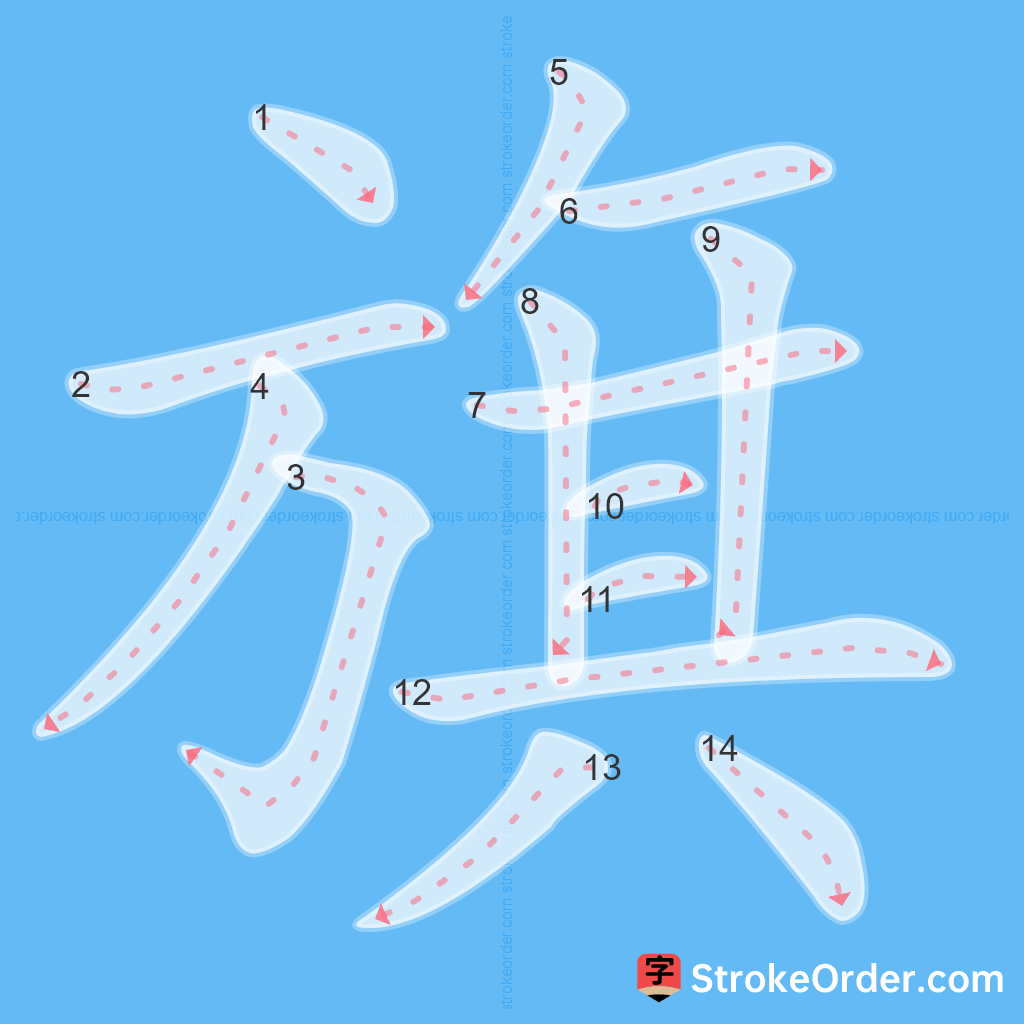 Standard stroke order for the Chinese character 旗