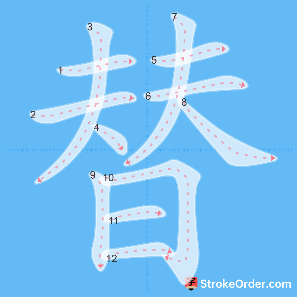Standard stroke order for the Chinese character 替