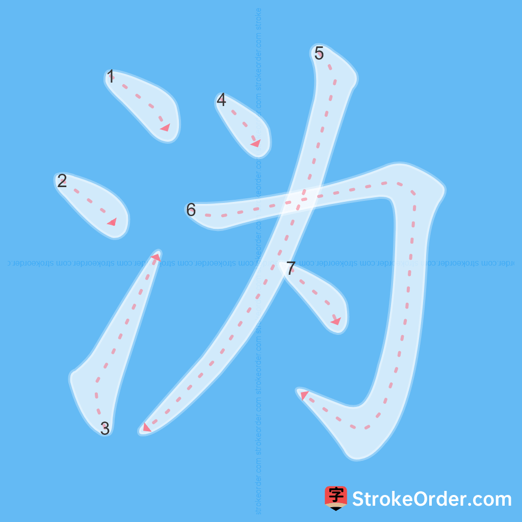 Standard stroke order for the Chinese character 沩