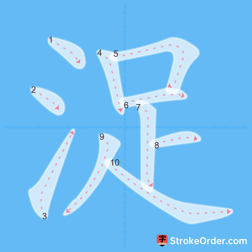 Standard stroke order for the Chinese character 浞