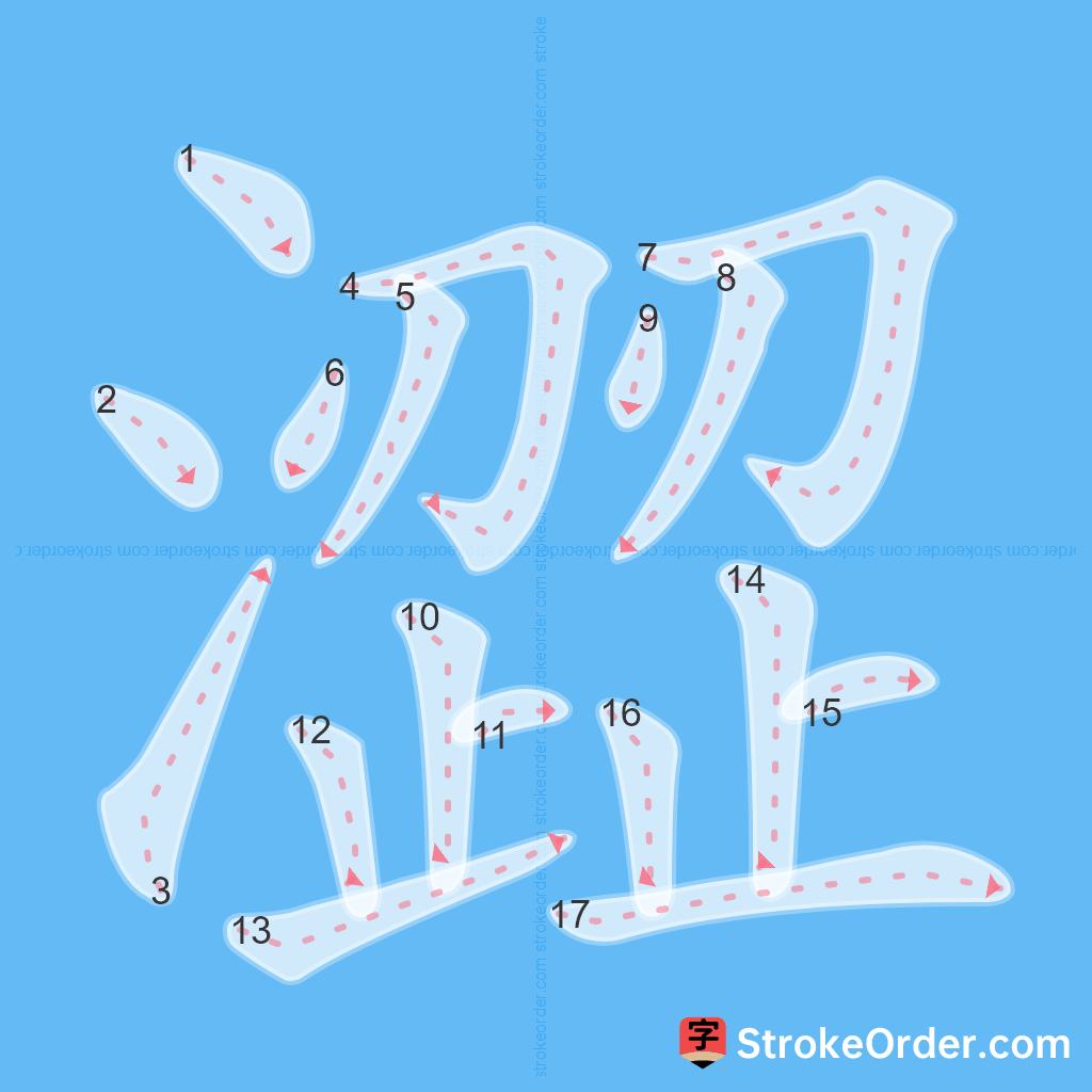 Standard stroke order for the Chinese character 澀