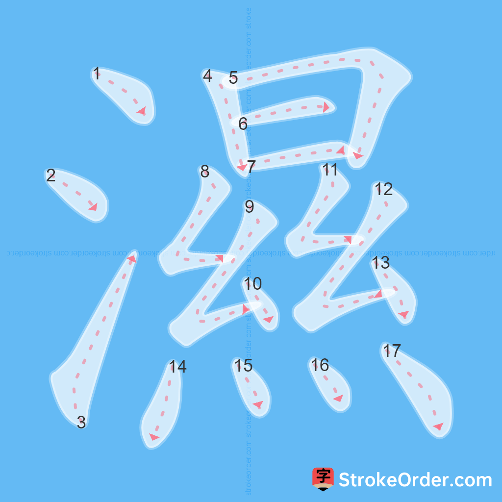 Standard stroke order for the Chinese character 濕