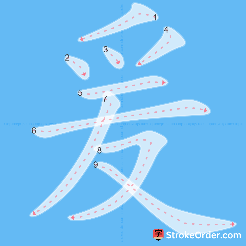 Standard stroke order for the Chinese character 爰