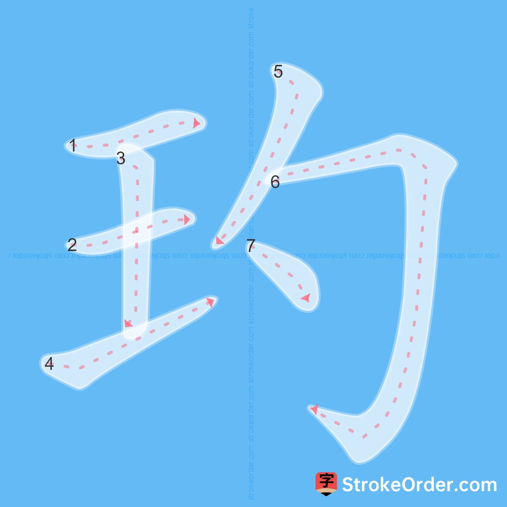 Standard stroke order for the Chinese character 玓