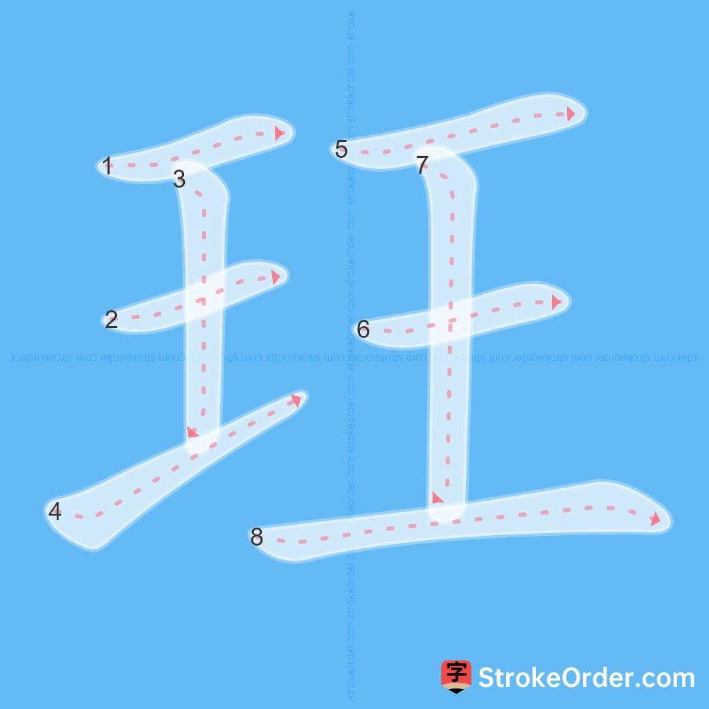 Standard stroke order for the Chinese character 玨