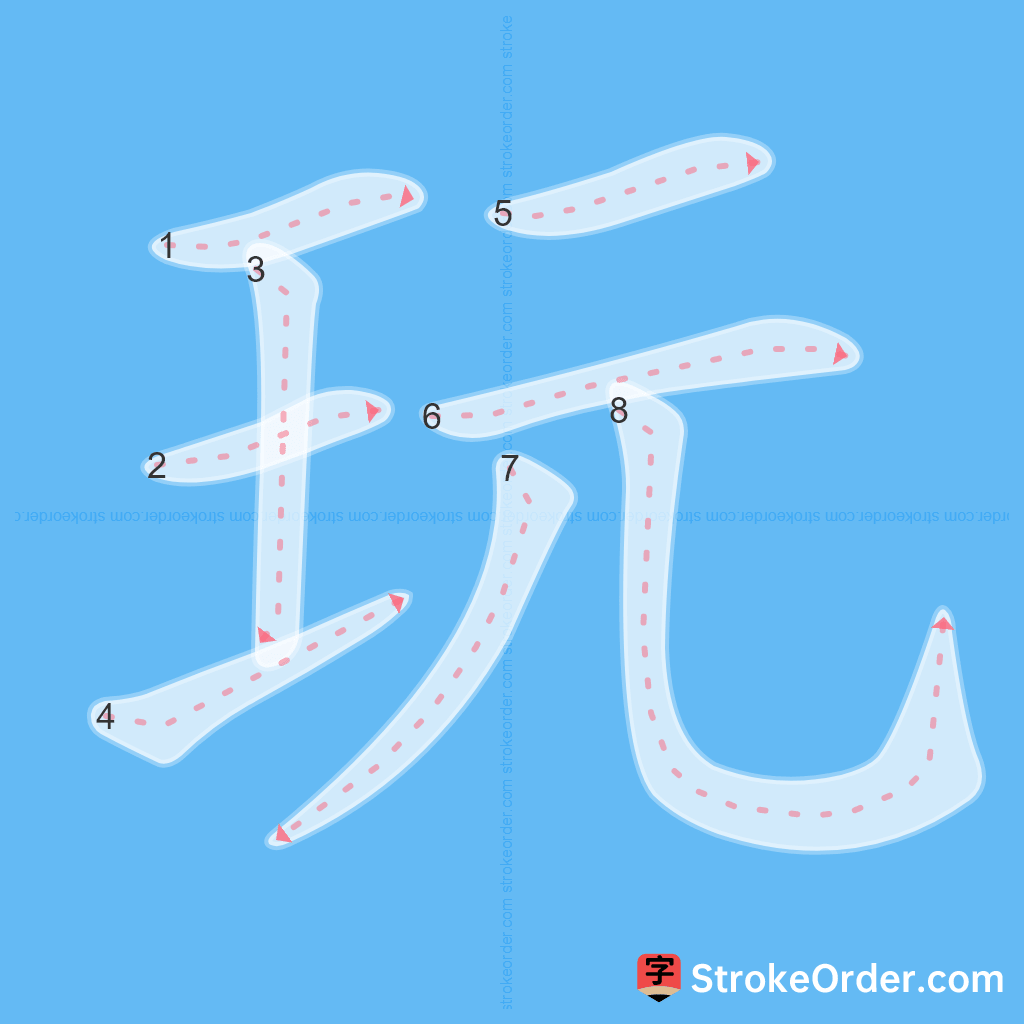 Standard stroke order for the Chinese character 玩