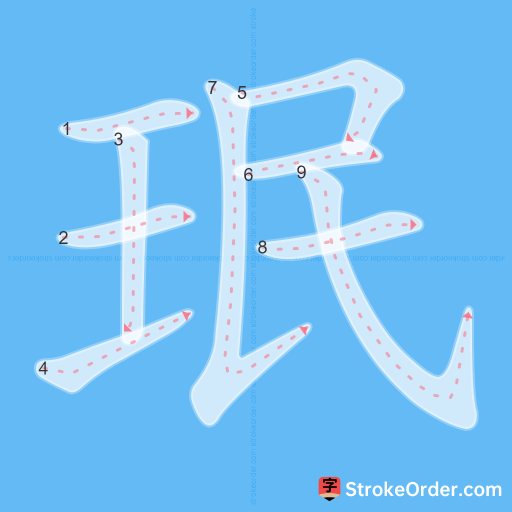Standard stroke order for the Chinese character 珉