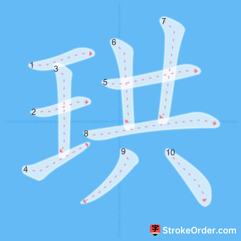 Standard stroke order for the Chinese character 珙