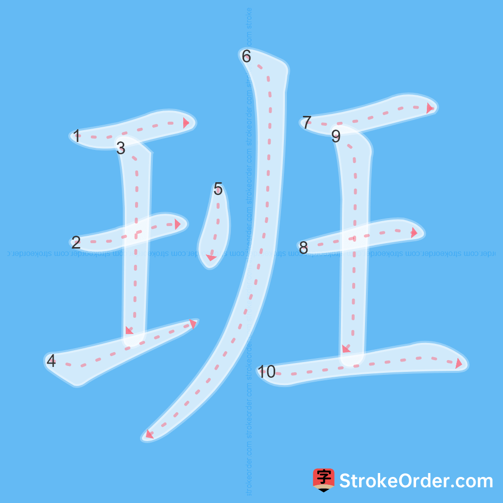 Standard stroke order for the Chinese character 班