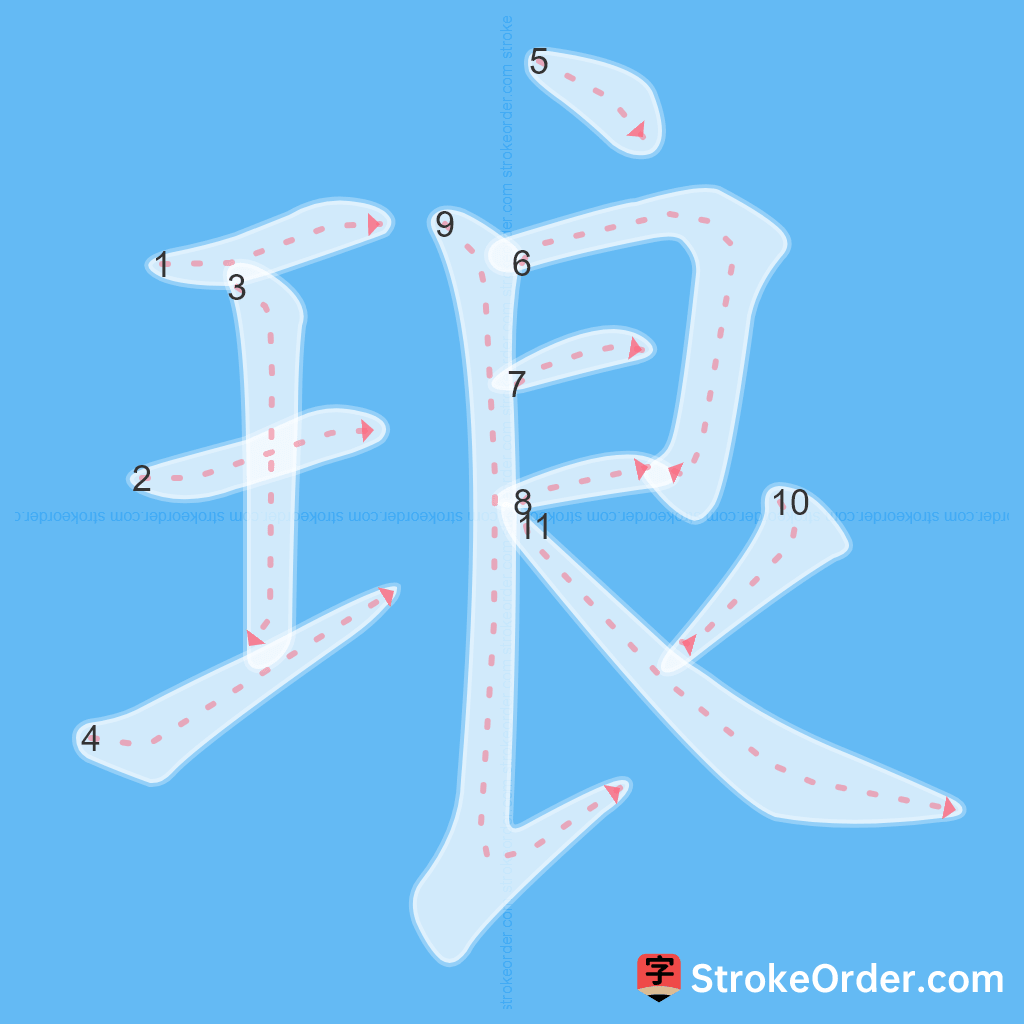 Standard stroke order for the Chinese character 琅