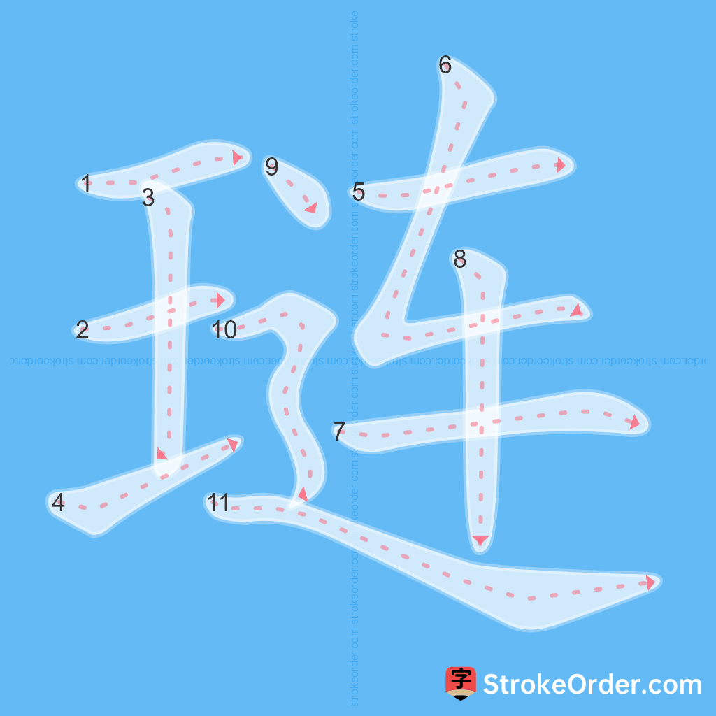 Standard stroke order for the Chinese character 琏