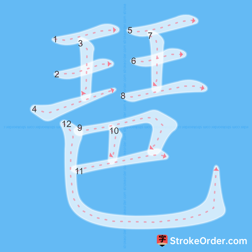 Standard stroke order for the Chinese character 琶