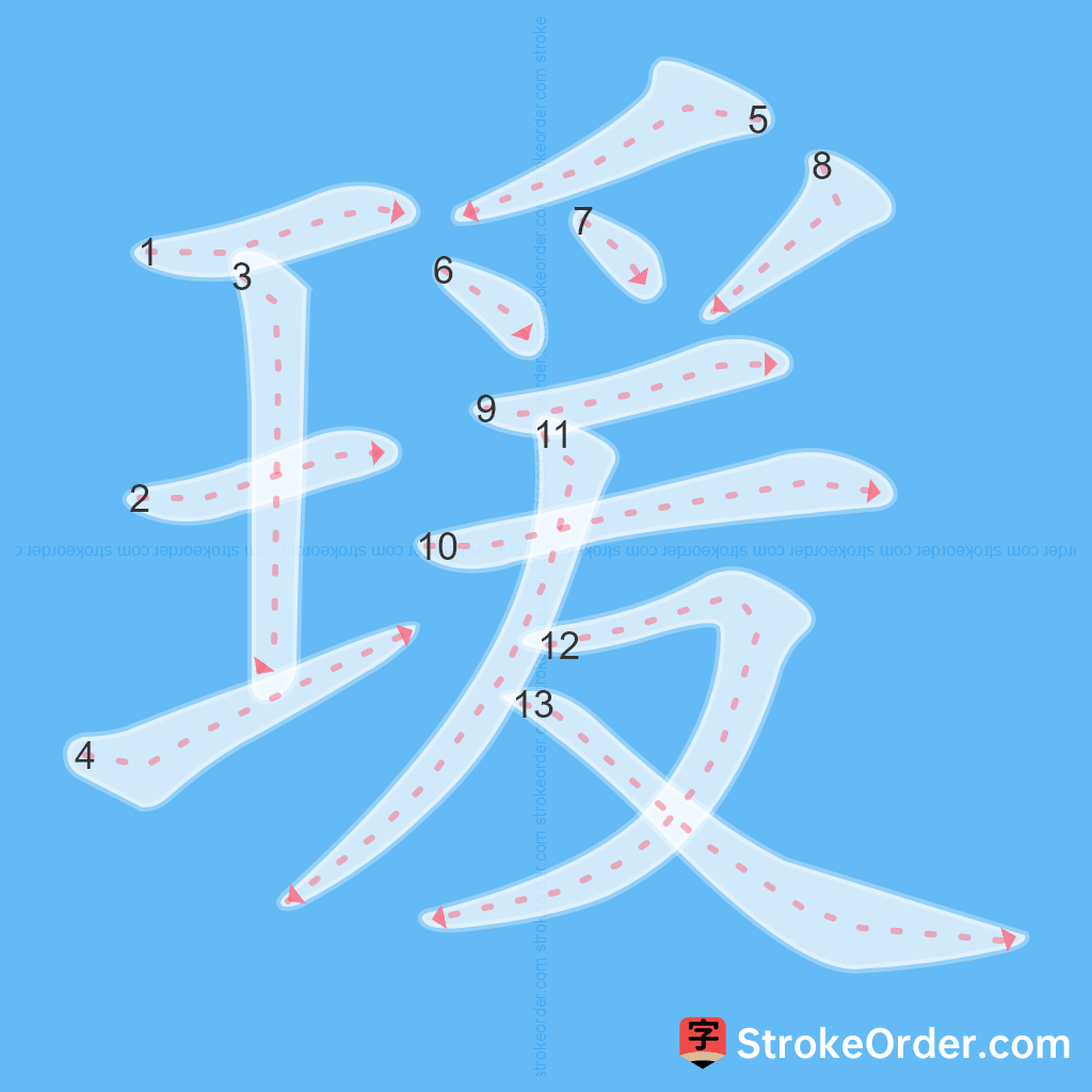 Standard stroke order for the Chinese character 瑗