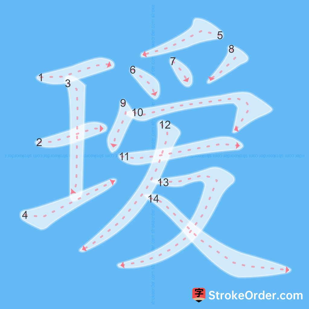 Standard stroke order for the Chinese character 瑷