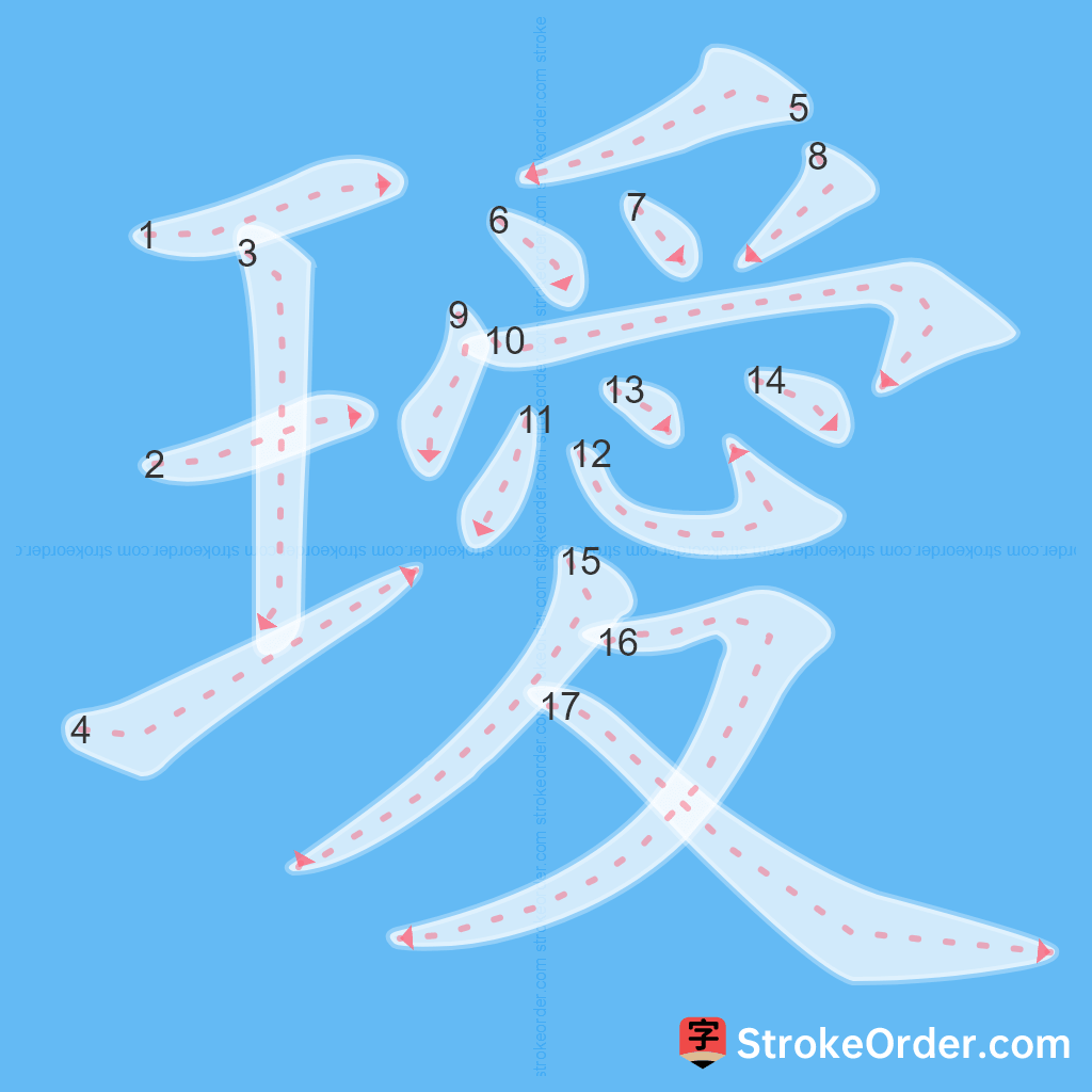 Standard stroke order for the Chinese character 璦