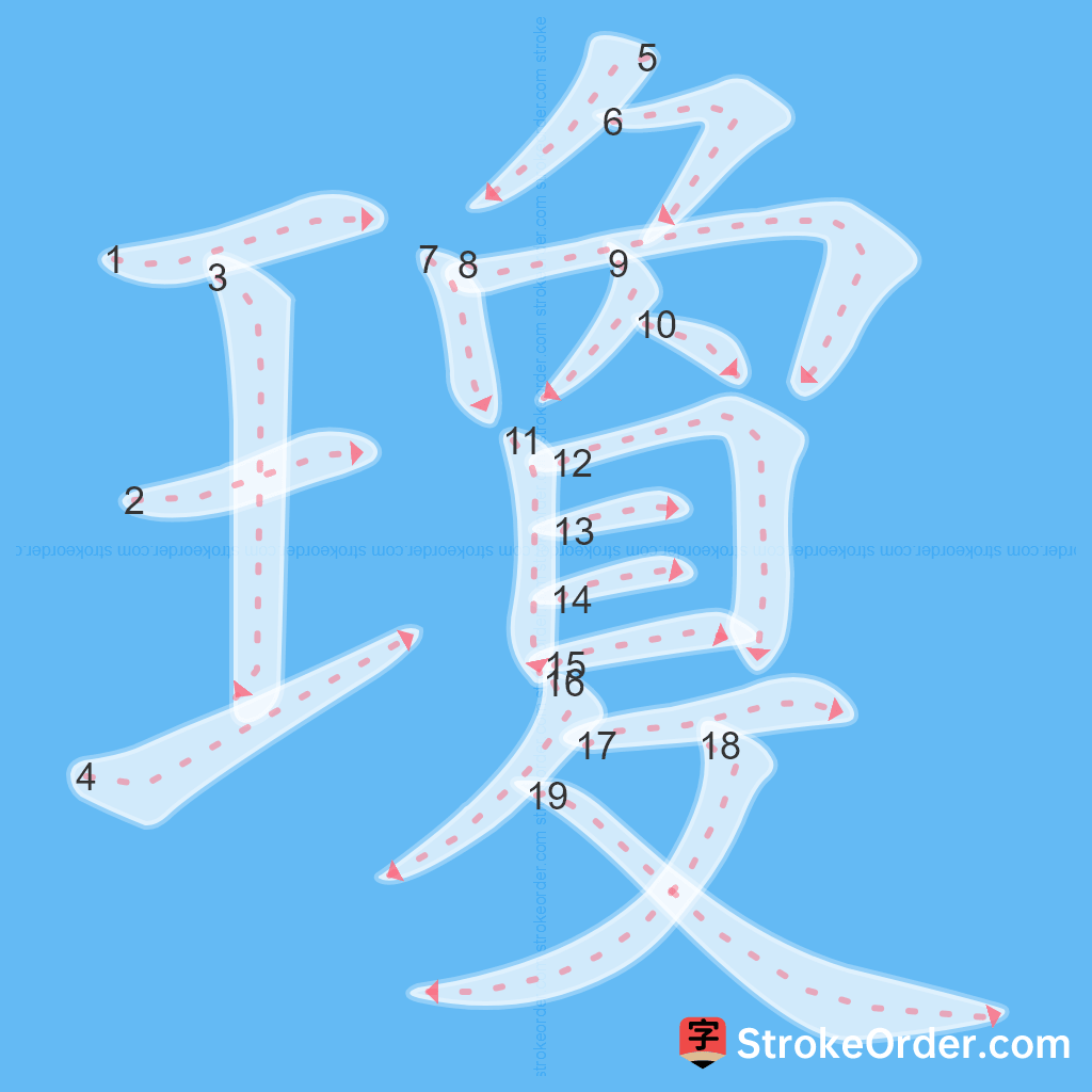 Standard stroke order for the Chinese character 瓊