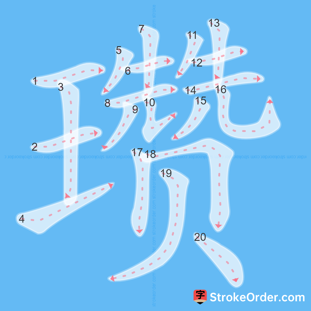 Standard stroke order for the Chinese character 瓒