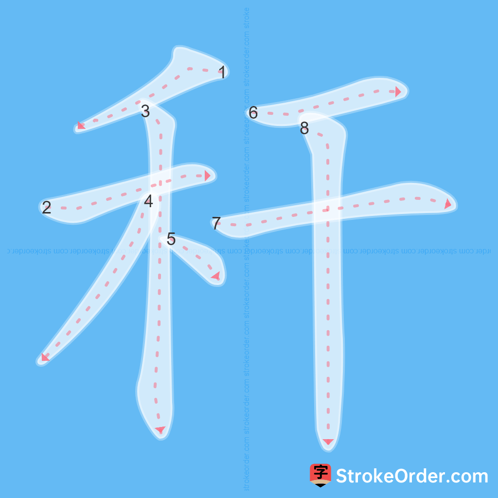 Standard stroke order for the Chinese character 秆