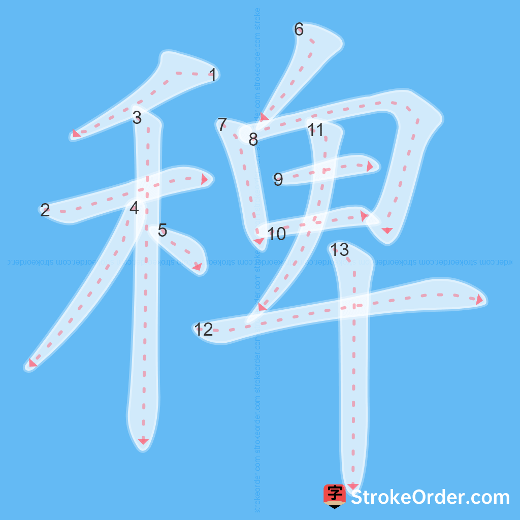Standard stroke order for the Chinese character 稗