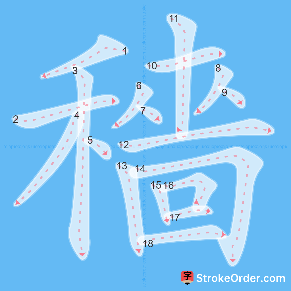 Standard stroke order for the Chinese character 穡