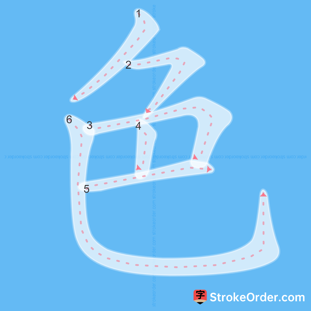 Standard stroke order for the Chinese character 色