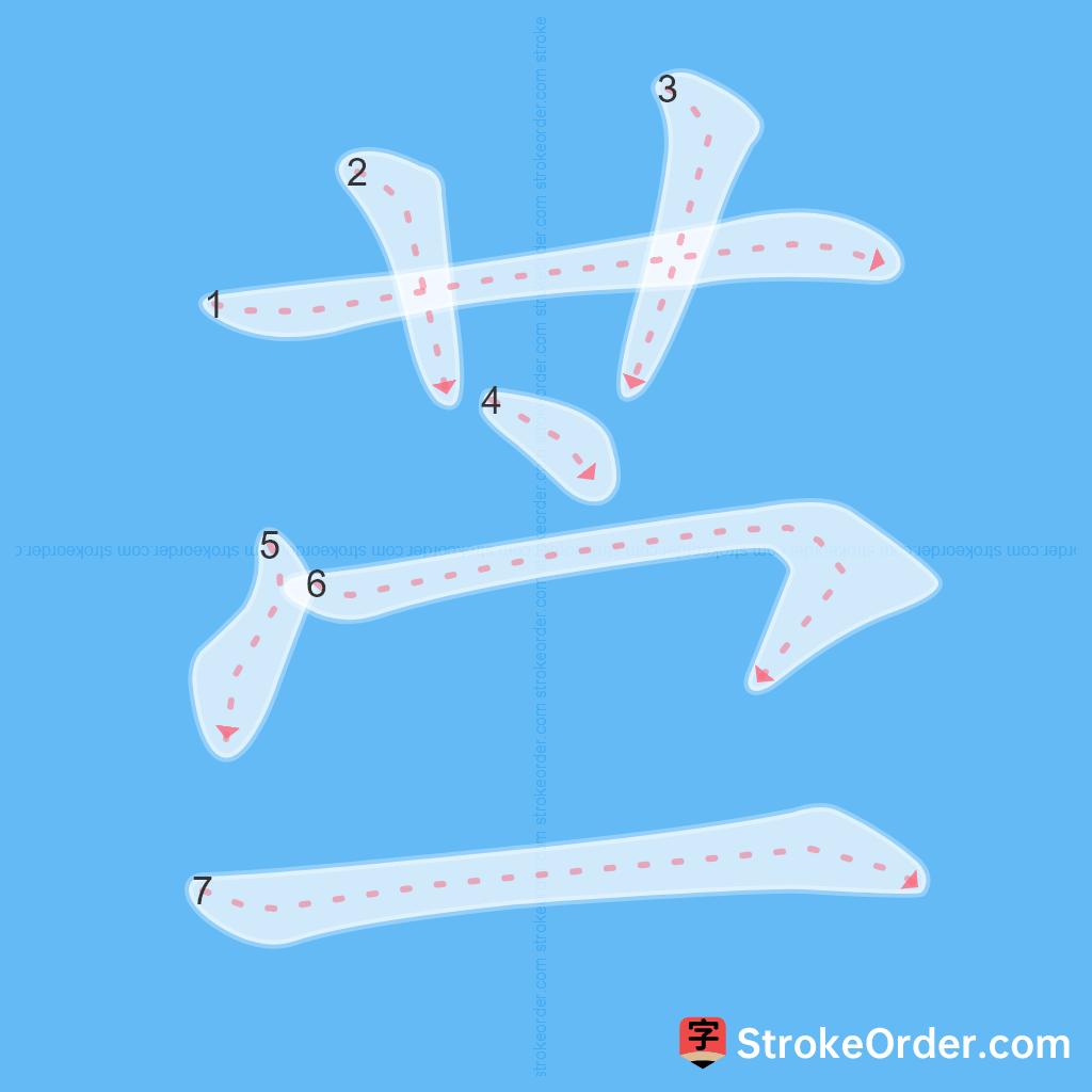 Standard stroke order for the Chinese character 苎