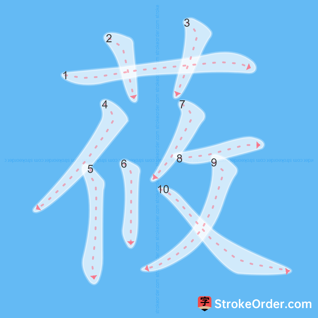 Standard stroke order for the Chinese character 莜